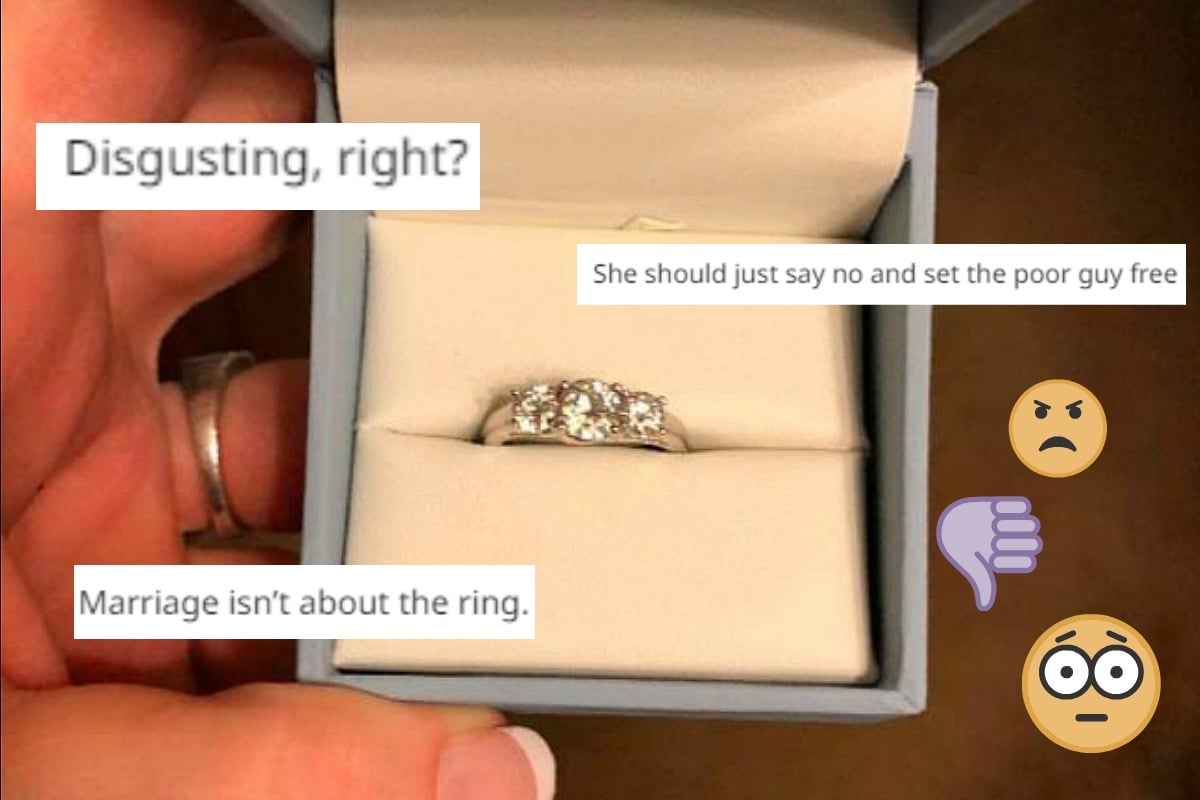 Girlfriend slammed after complaining about her ugly engagement ring.