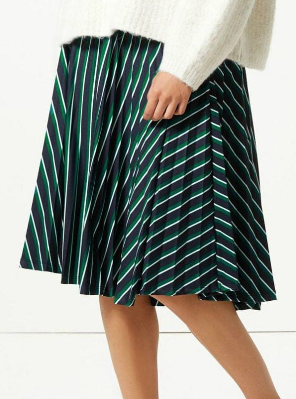 M&S Collection Striped Jersey Pleated Midi Skirt