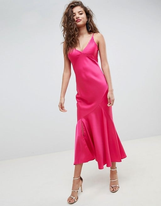 hot pink silk slip dress