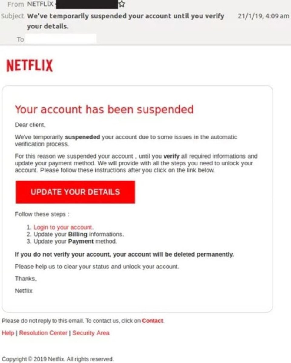 netflix phishing scam email