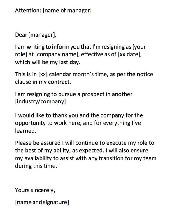 Formal Resign Letter - Database - Letter Templates