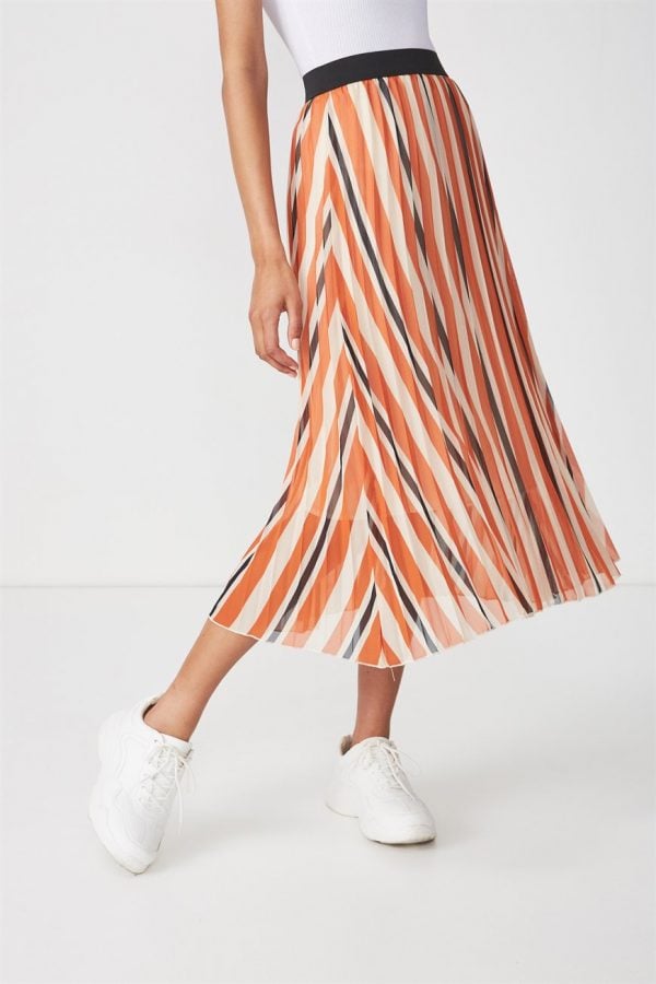 F&f striped store pleated midi skirt