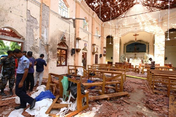 Sri Lankan officials inspect St. Sebastian's Church in Negombo, north of Colombo