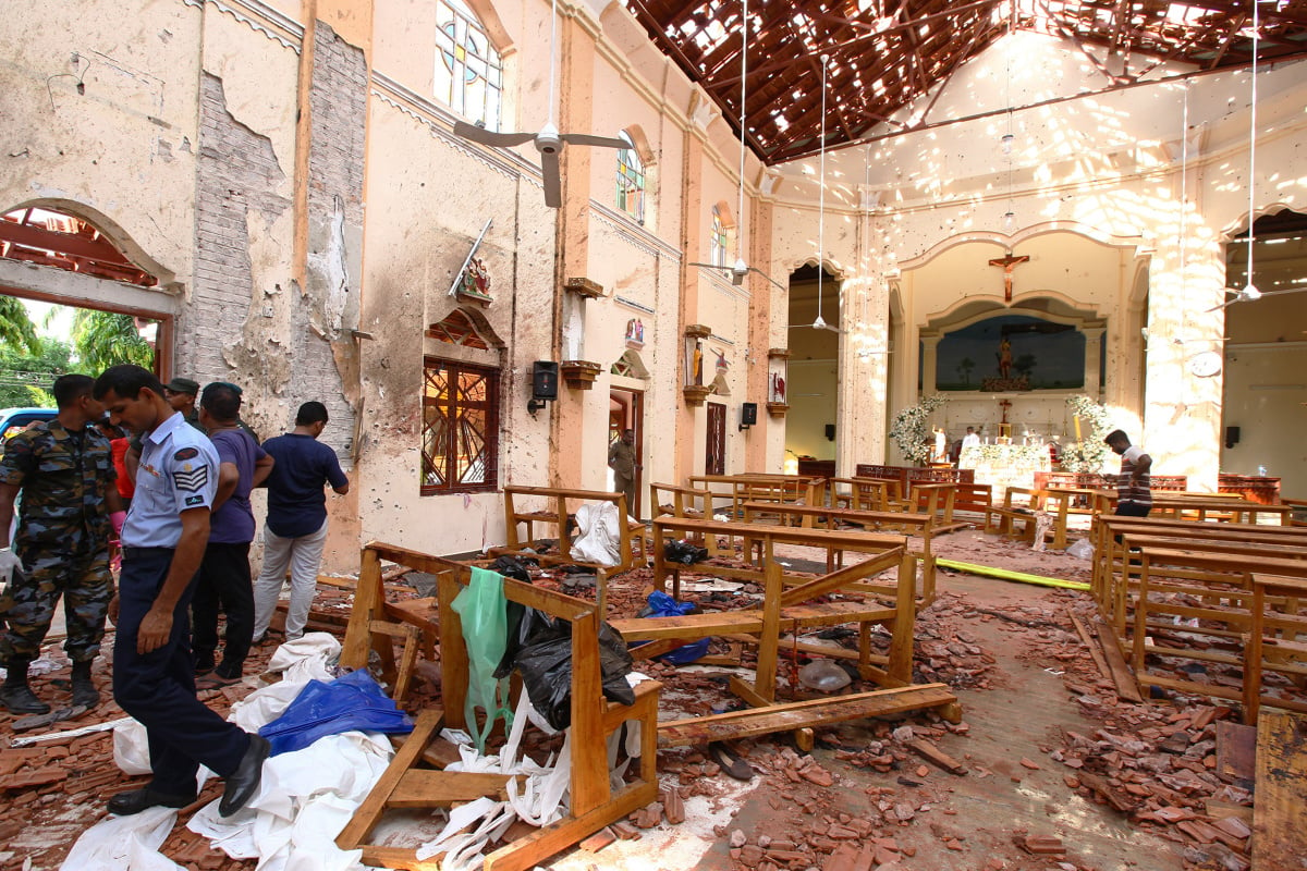 Sri Lankan officials inspect St. Sebastian's Church in Negombo, north of Colombo