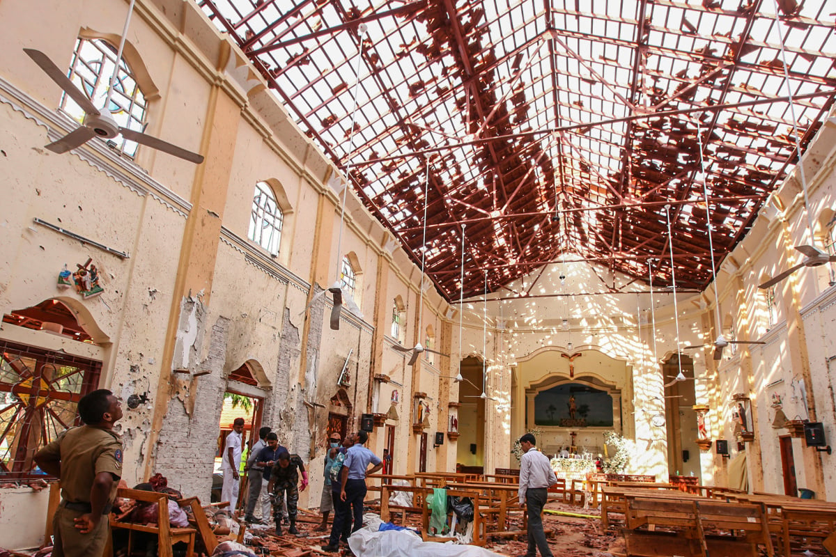 Sri Lankan officials inspect St. Sebastian's Church in Negombo, north of Colombo