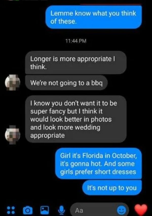 bride and bridesmaid texts