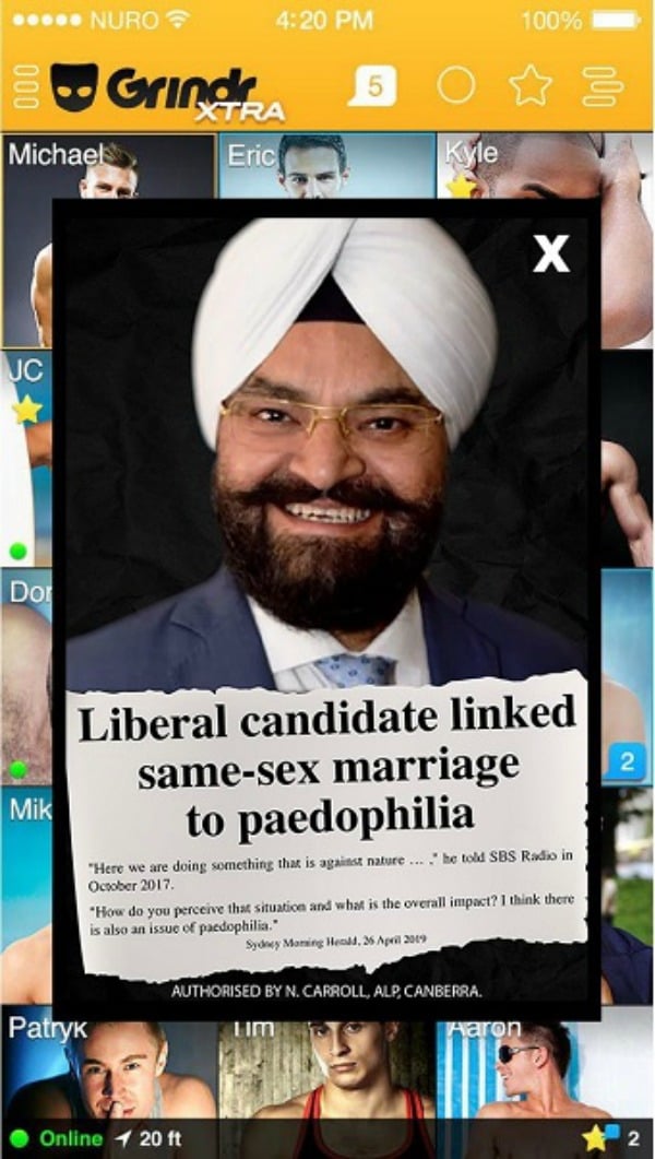 labor ad about gurpal singh on grindr