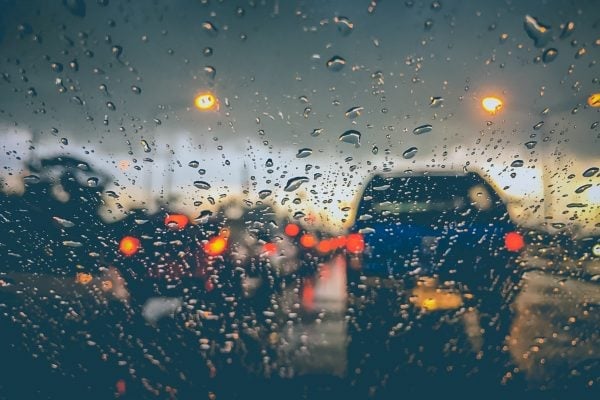 Abstract blurred background of traffic jam on heavy rain