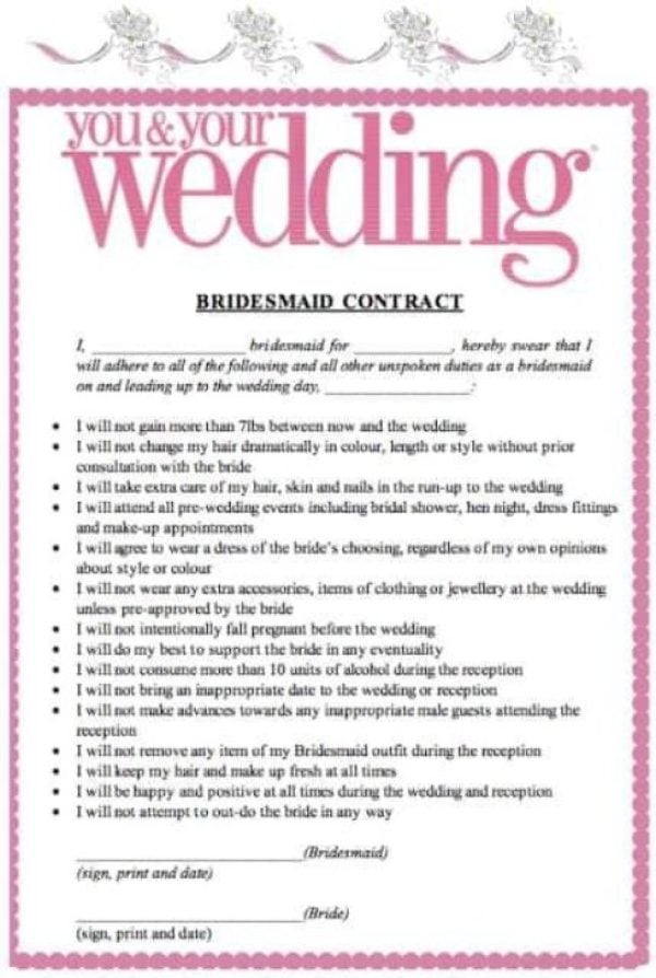 bridesmaid contract