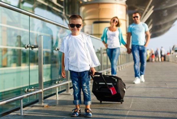 Family of three travel