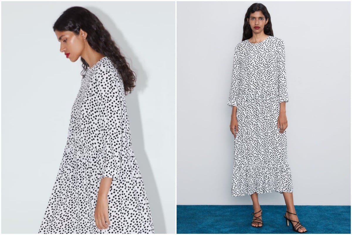 zara dress white with black spots