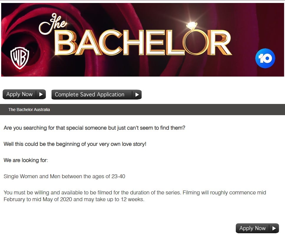 bachelor australia application 2020