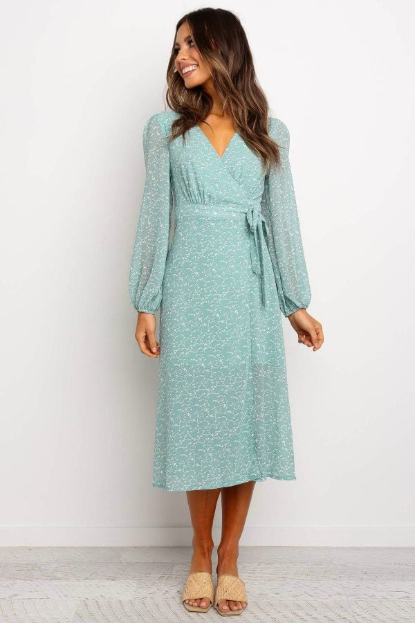 draped midi dress with sleeves ERDEM