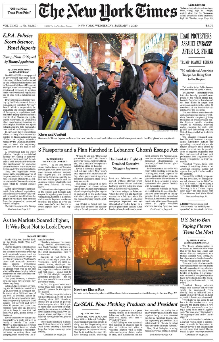 new york times bushfire front page