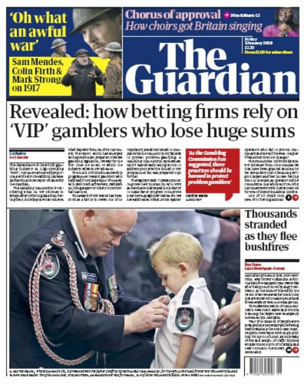 The Guardian bushfires front pages