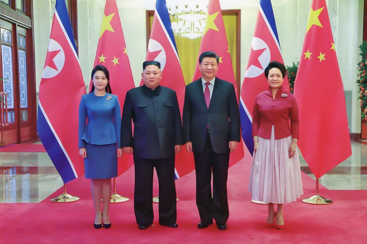 Meeting between Kim Jong-un and Xi Jinping and their wives in Pyongyang, in January 2019, North Korea.